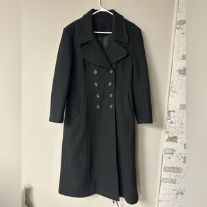 Vintage Sequence Black Wool Blend Long‎ Trench Coat